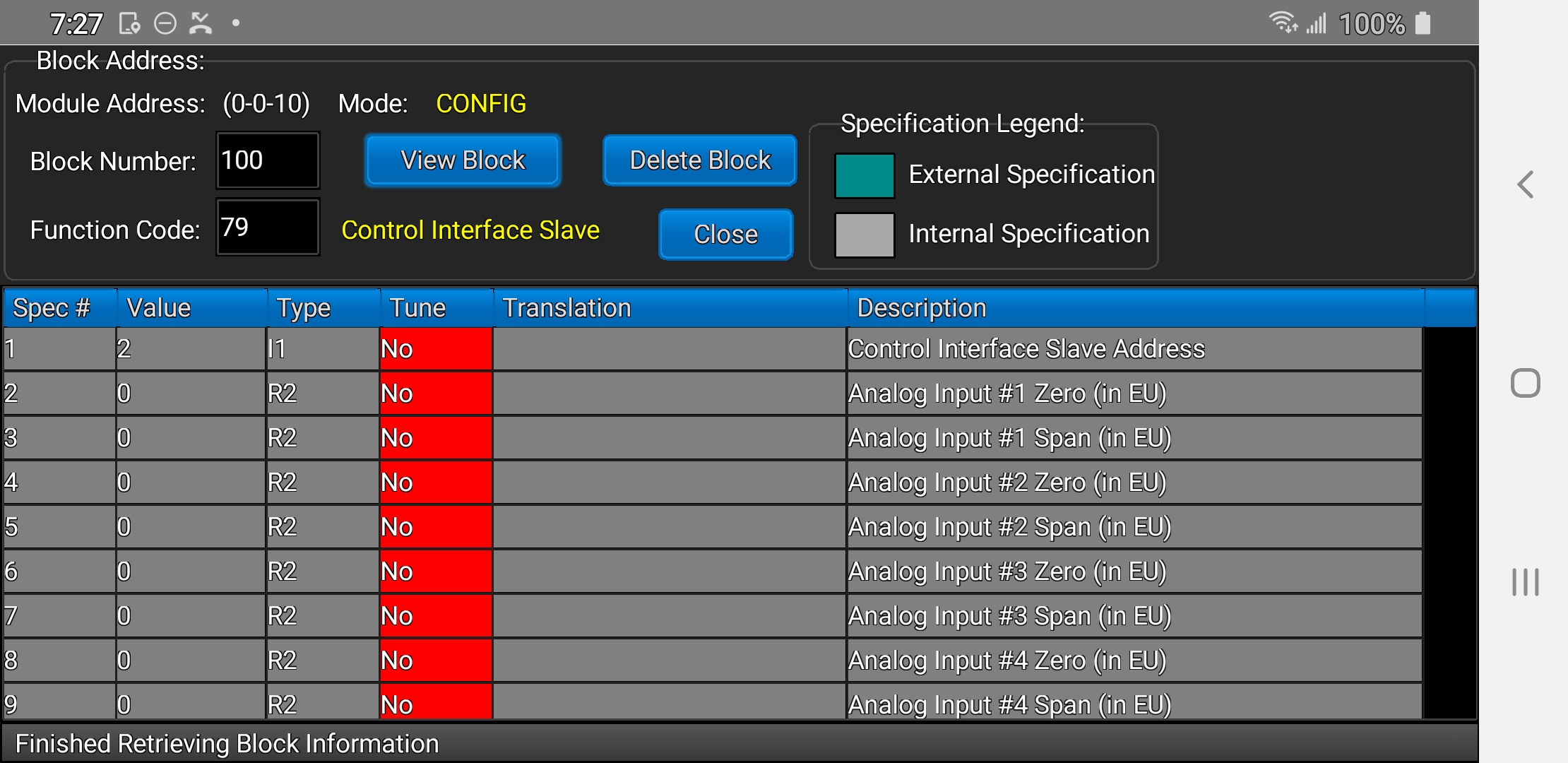 Individual Block editing screen